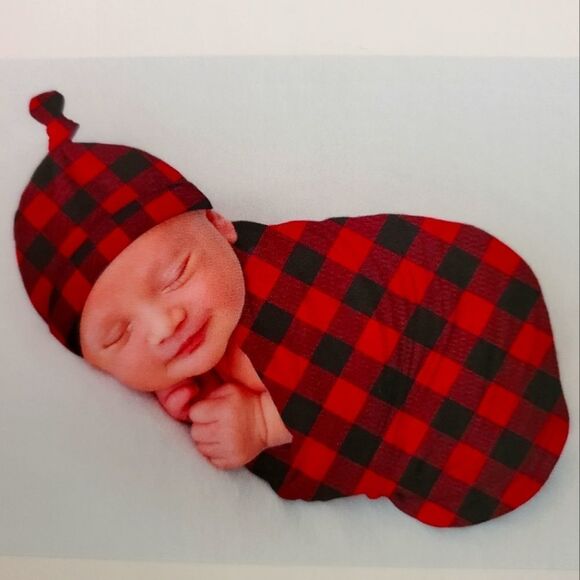 🍁NEW Buffalo Plaid Baby Hat and Swaddle Blanket - Picture 2 of 6